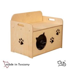 Fiocca ®–Cuccia per Gatti in legno di betulla 54x44x35cm Made In Italy,(Classic)