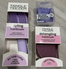 3 Tangle Teezer Hairbrush Set Fine & Fragile Detangling Hair Scalp Massager LOT
