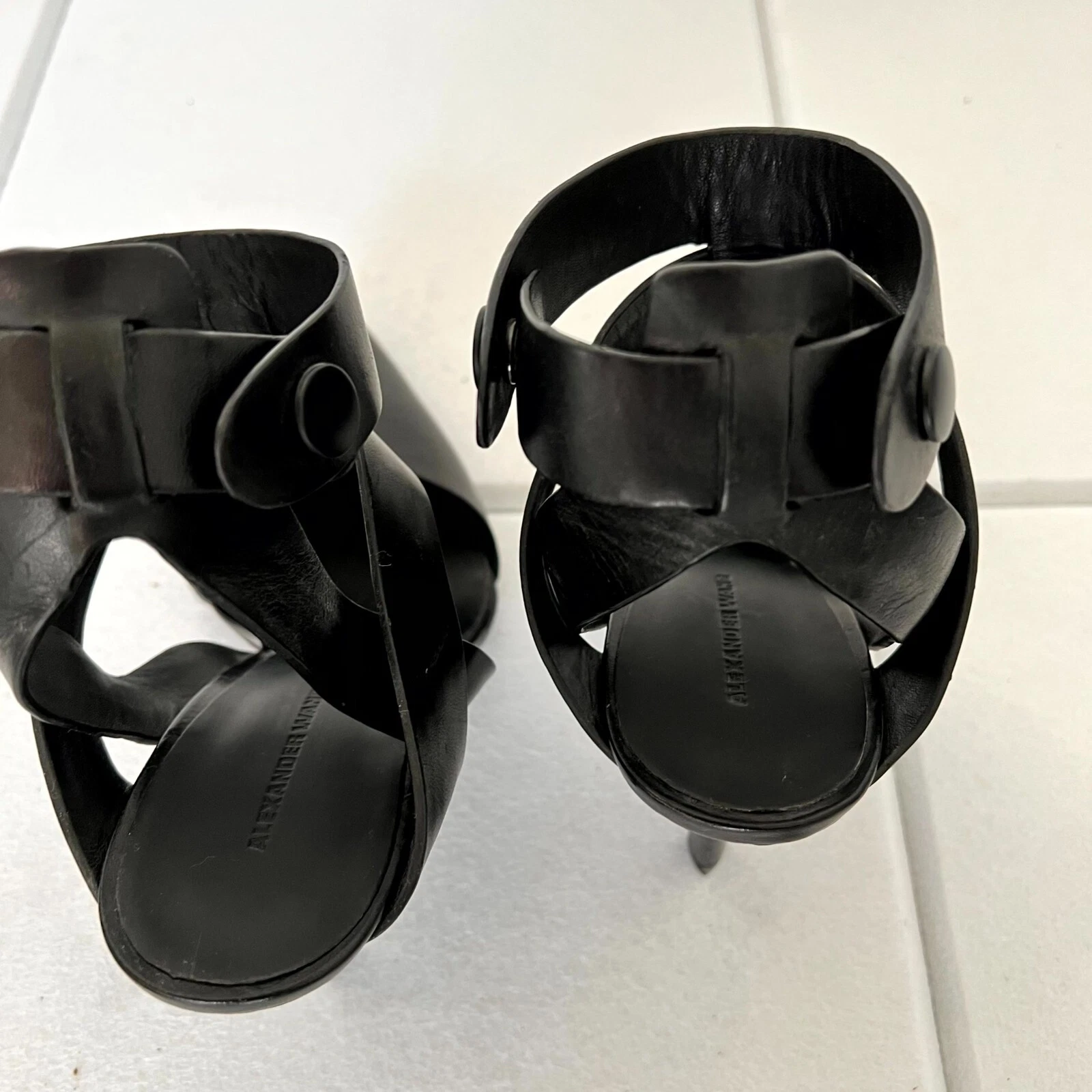 Decolte donna Alexander Wang Sonja taglia 7 pelle nera cinturino alla caviglia tacco a spillo