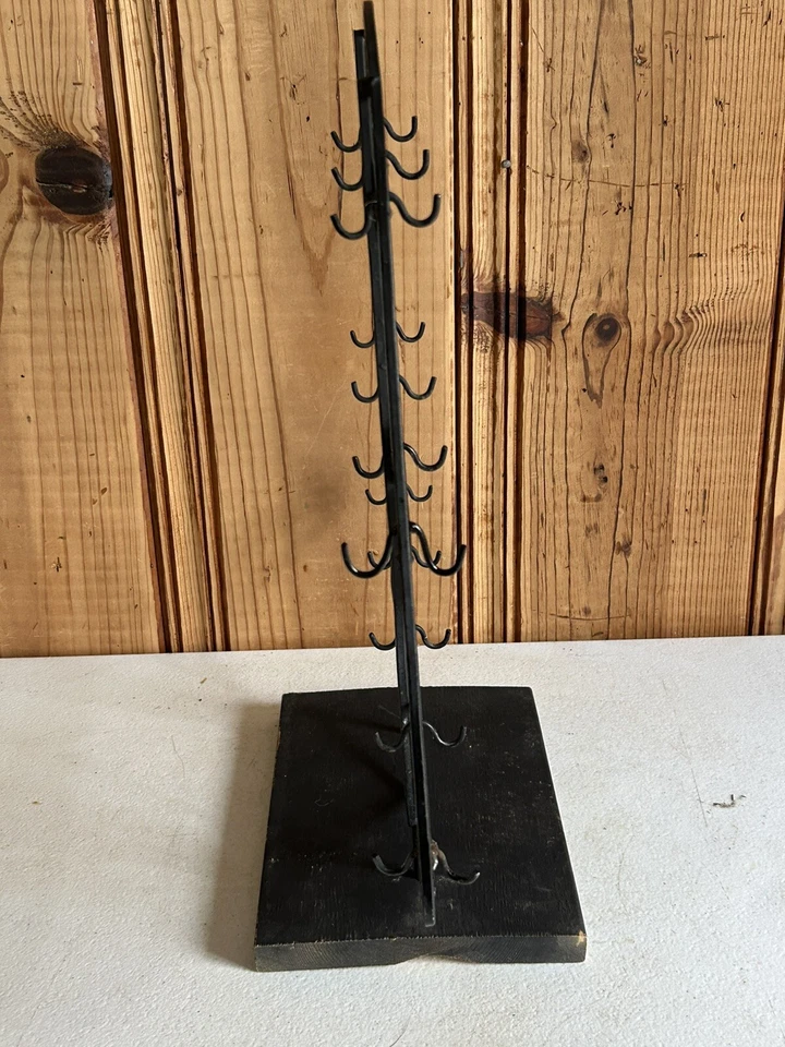 Vintage Iron Jewelry Stand display Handmade Double Sided hooks 19" tall - Image 2 of 4
