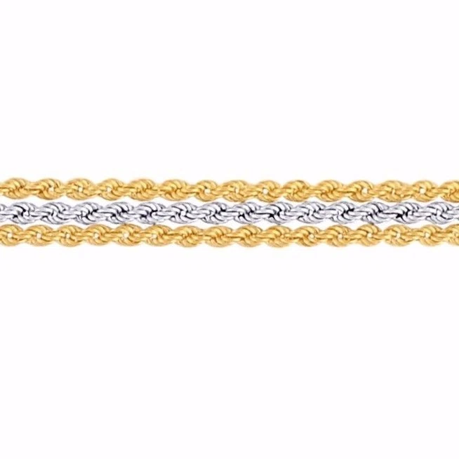 18.4cm Glänzend Drei Reihen Seil Zweifarbig Armband Echt 10K Gelb Weiß Gold - Bild 2 von 4