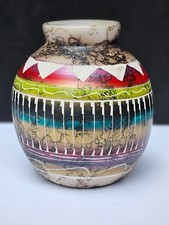 Horsehair Vase with Multi-Color Glazes and Sgraffito Detail