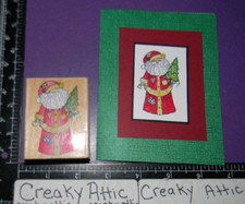 FOLK SANTA CLAUS PEACE RUBBER STAMPS HERO ARTS E1565 WITH SAMPLE CARD