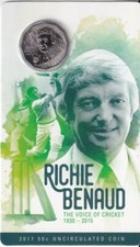 AUSTRALIAN: 2017  50 CENT COIN RICHIE BENAUD THE VOICE OF CRICKET #M2249