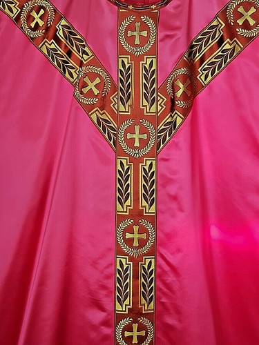 Catholic vintage red & gold Cross IHS Christ Altar vestment #64 - Picture 3 of 7