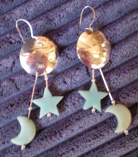 Sterling Silver with Amazonite Moon & Star Earrings e103 - Picture 4 of 5