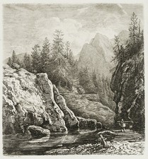 F. EZDORF (1807-1858), Der Bauer auf der Kn&uuml;ppelbr&uuml;cke,  1850, Radierung
