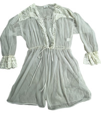 Vintage Cinema Etoile Peignoir Robe Womens Large White Sheer Lace Trim Nightgown