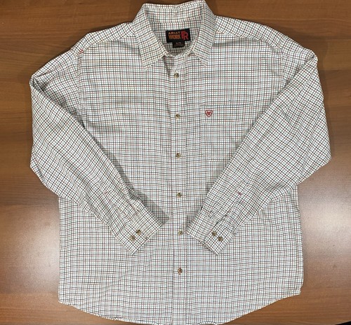 Ariat Work FR Shirt Men’s XL Grid Check CAT2 Flame Resistant Western Workwear - Picture 2 of 11