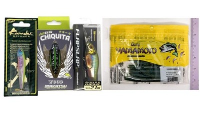 JDM Bass Set: Megabass FlapSlap, Imakatsu Aventa Crawler, Gary Yamamoto Lures