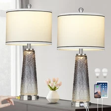 Glass Table Lamp Set of 2, 26" Modern Table Lamps with USB A+C Ports & AC Out...