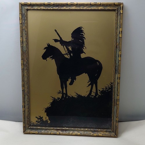 Antique 1900’s Framed Indian Chief Native American Print Silhouette