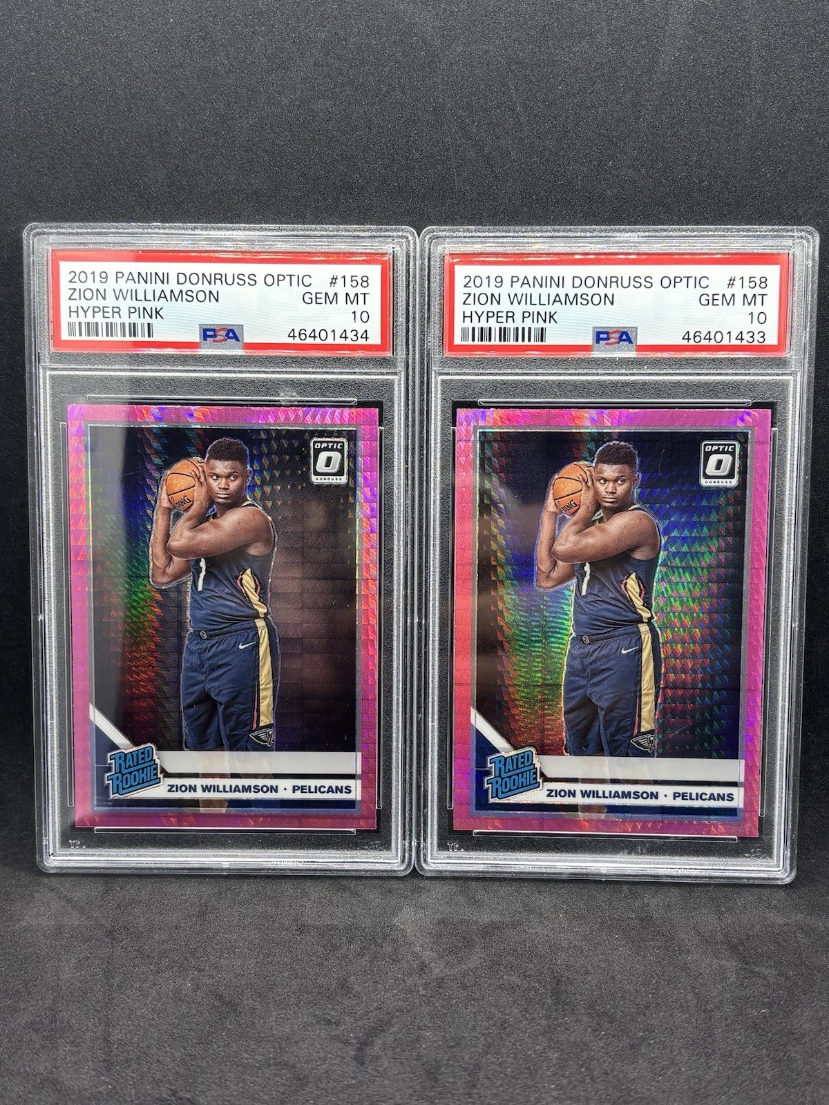 (x2) 2019 Optic #158 Zion Williamson Rookie HYPER PINK PSA 10