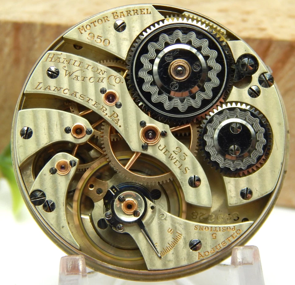 Antiguo Reloj Bolsillo Movimiento Hamilton 950 23 Joya 16S Grado Ferroviario Modelo 3 Foto 3 de 4