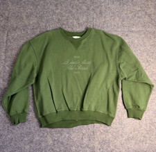 H M Green Embroidered Solid Crewneck Pullover Sweatshirt Womens Size L