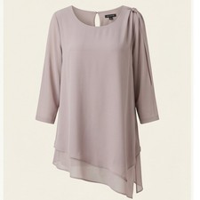 H by Halston Women 2X Taupe Asymmetric Layered Tunic Blouse Airy Flowy NWT