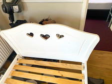 White girls Wooden Single Bed Frame, Slatted Base, Hearts with Mattress Sturdy