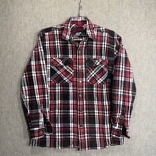 Five Brothers Mens Flannel Shirt Large Red Plaid Heavy Pearl Snap Long Sleeve