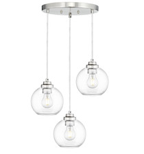 Globe Cluster Pendant Light 3-Light Hanging Light Fixture Brushed Nickel Finish