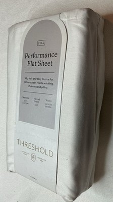 Threshold FULL Performance Flat Sheet Silky Soft Sateen SOUR CREAM 400 TC