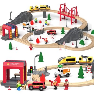 Holzeisenbahn Set 72 Teile Kinder Spielzeug Bahn Spielzeugzug Holzbahn