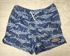 Vineyard Vines Boy Shark Week Bathing Suit Swim Shorts Blue 4T Lined Drawstring