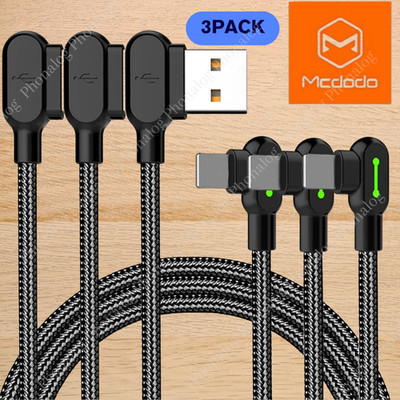 3Pack Mcdodo 90 Degree USB Charger Cable Fast Charge For iPhone 14 13 12 11 XR 8