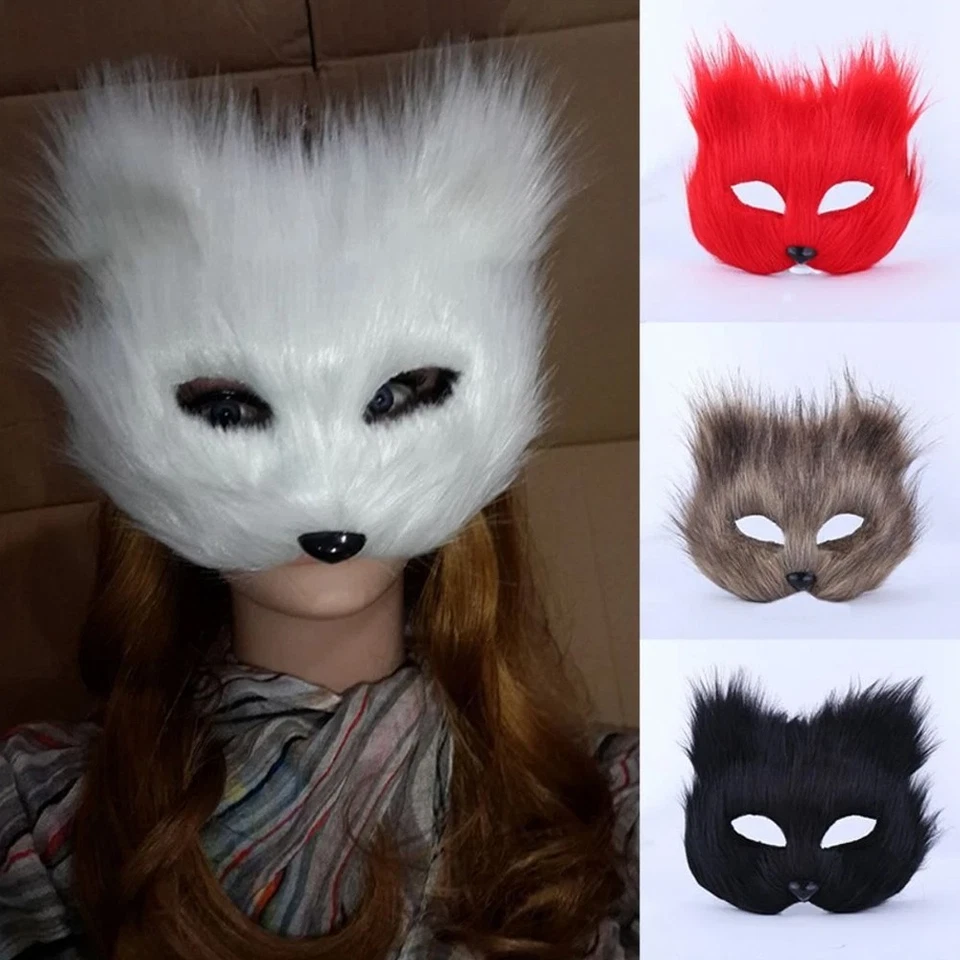 Furry Masks Half Face Eye Mask Cosplay Props Halloween Party Cosplay Mask↔ - Image 2 of 4