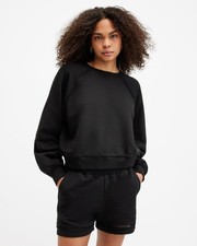 Image of AllSaints Women's Black Crew Neck Sweatshirt with Crochet Detail Size L