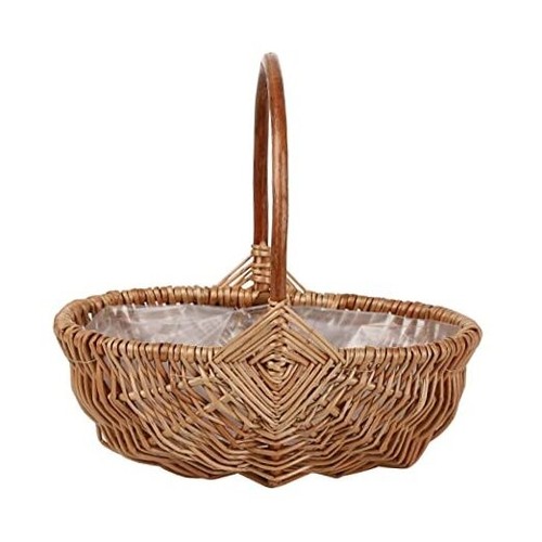 Rattan Flower Basket, Handmade Wicker Planter Basket with Plastic Liner &