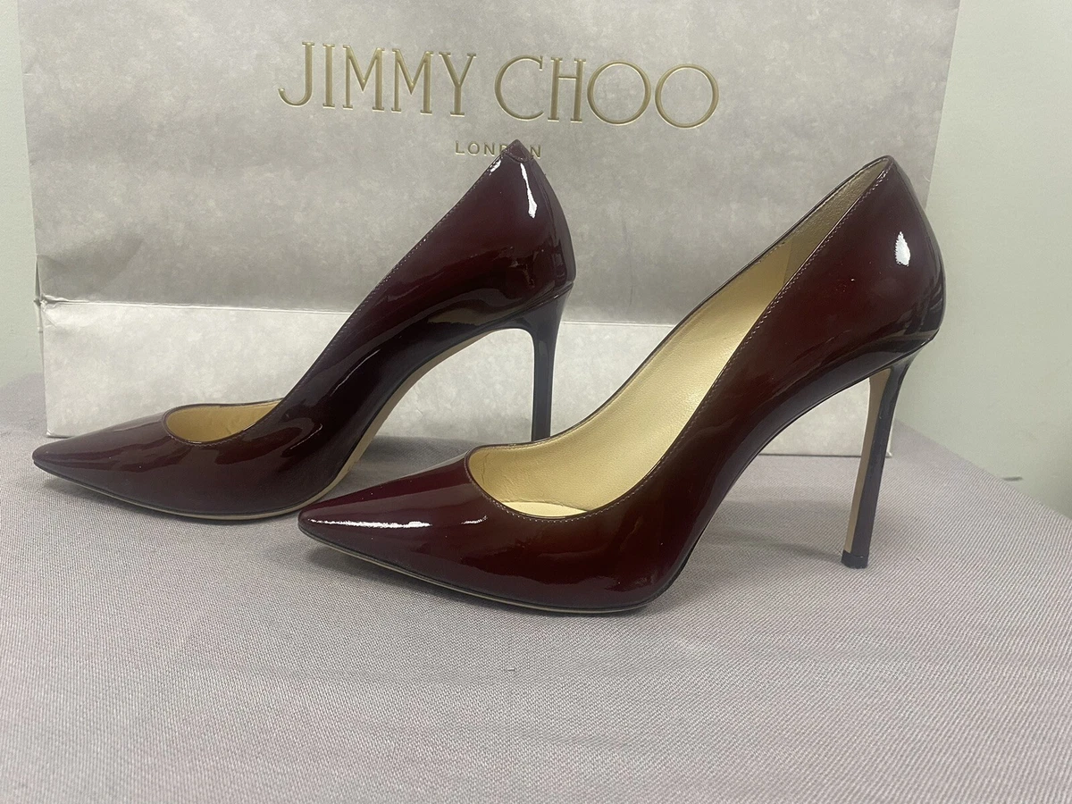 Jimmy Choo Romy 100 Maroon Patent Leather Pumps Size EU 39