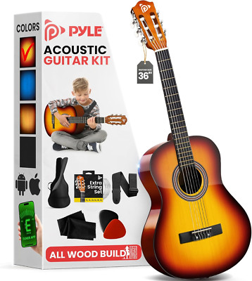 Beginner Acoustic Guitar Kit, 3/4 Junior Size All Wood Instrument for Kids, Adul