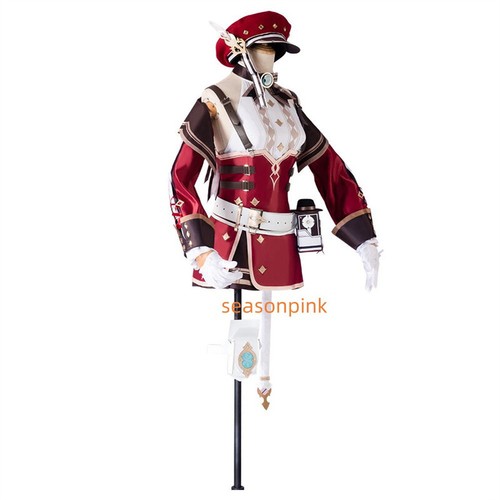 Genshin Impact Charlotte Dress Cosplay Custome With Hat Set Women Halloween Dres