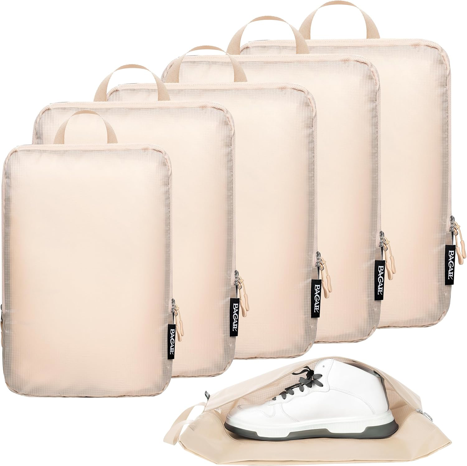 Ultralight Compression Packing Cubes 6 Set for Travel Luggage Backpack Beige