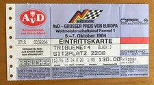 Eintrittskarte Grand Prix von Europa 1984 Formel 1 - Nürburgring - s. Bilder