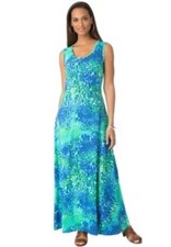Jessica London Womens stretch Cotton Maxi Dress Women’s Plus Size 22/24 Blue & G