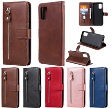 For Samsung J4 J6 Plus A30S A20E Zipper PU Leather Flip Wallet Case Phone Cover