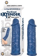 The Greatest Extender Penis Sleeve Silicone Realistic Waterproof Blue 6 Inch