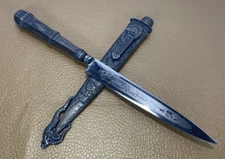 Eberle Gaucho Boot Knife INOX Etched Blade Brazilian Silver-Plated Scabbard VTG