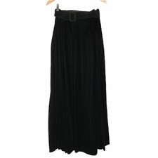 Vintage 1970s Women's Maxi Skirt Black Velvet Long Full Formal Belted Lined