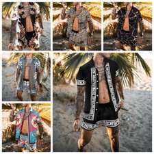 Button Down Shirts Men Beach Party Outfit Casual T Short Sleeve Shorts SET 2 PCS