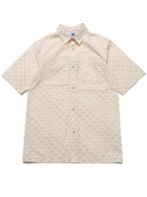 Men Adidas Graphics Monogram Allover Logo Button Shirt Size M Tan 