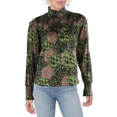 Gracia Womens Green Smocked Ruffled Pullover Blouse Shirt S BHFO 2283
