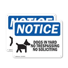  2 Pack Dogs In Yard No Trespassing OSHA Notice Sign Decal Metal Plastic
