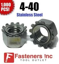 (Qty 1000) 4-40 Kep Hex Star Lock Nuts Stainless Steel 18-8 / 304