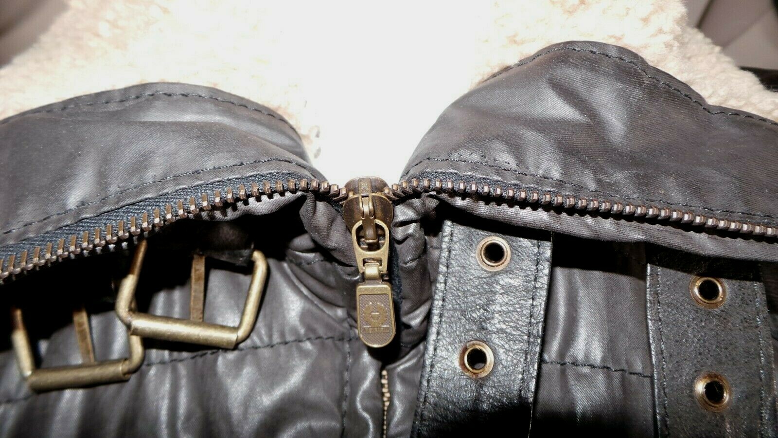BELSTAFF LEATHER & FABRIC WATERPROOF SHEARLING TRIMMED COAT JACKET SIZE 8 vinte' image 9