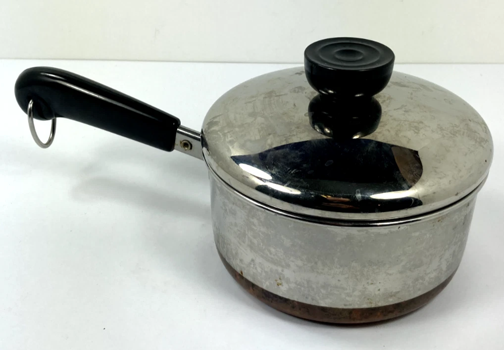 Vtg 1801 Revere Ware 1 Qt -95 Saucepan Pot Copper Bottom Stainless Clinton, USA