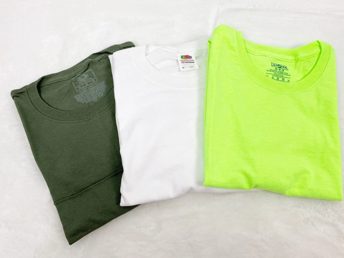 3 T-shirt Plain Shirts The Loom, Jerzees White Olive Neon Green | eBay