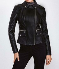 Giacca donna nera biker vera pelle 100% pura pelle di agnello café racer moto...