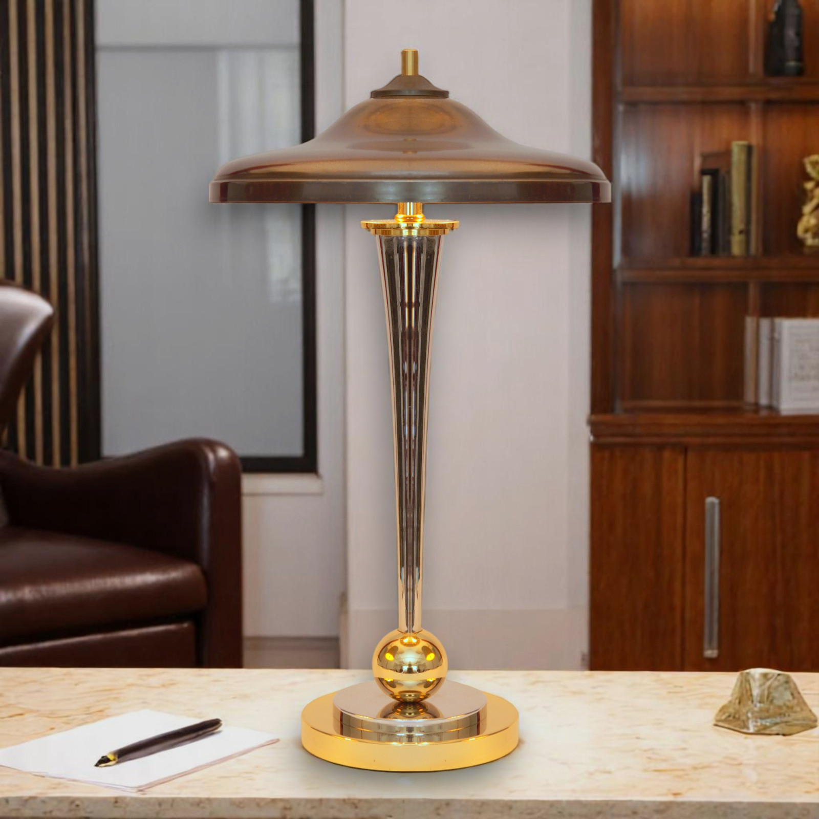 Art Deco Desk Lamp "VANDENBERGH" Unique Design Chrome Brass Lamp